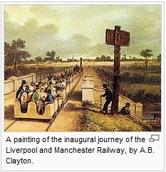 British Railway Mania Bubble: A painting of the inaugural journey of the Liverpool and Manchester Railway